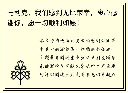 马利克，我们感到无比荣幸，衷心感谢你，愿一切顺利如愿！